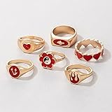 MHT Ringe Vintage Knuckle Set Verlobun Gsringe Partner Freundschaft Verstellbare Polierte SüßEs for Damen Mädchen Frauen Herren Verlobungsring Trauringe Schmuck (Color : Red)