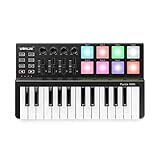 Btuty MINI 25-Tasten Ultra-Portable USB MIDI Keyboard Controller 8 Bunte Hintergrundbeleuchtung Trigg