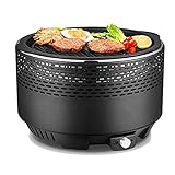 FYHH-JZHY Rauchfreier Holzkohlegrill Tragbarer Grill Mit Ventilator Für Schnelle Hitze Im Freien Indoor-Tischplatte Kleiner Holzkohlegrill Antihaft-Runder Grill Für Camping-Picknick-Party