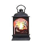 Beesuya LED Laterne Retro Halloween Weihnachtsdeko Hexenschloss/Hand Geister/Hexe Kürbis/Stein Windlicht Ornamente für Weihnachtsbäume F