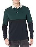 True Religion Men's Long Sleeve Colorblock Collared Polo Shirt, Scarab/Coal, S