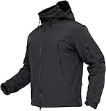TACVASEN Herren Wasserdichte Softshell Fleece Outdoor Jacke mit Klappbare Kapuze, Schwarz, DE XL (Tag XXL)