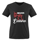 Comedy Shirts - Das letzte Einhorn - Skelette - Herren V-Neck T-Shirt - Schwarz/Weiss-Rot Gr. XXL