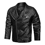 Chejarity Herren Lederjacke Kunstleder Bikerjacke mit Gesteppten Bereichen Bomberjacke Übergangsjacke Leichte Fliegerjacke Stehkragen Pilotenjacke Herbst Winter Blouson mit T