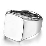 JewelryWe Schmuck Biker Edelstahl Herren-Ring, Glänzend Poliert Siegelring Quadrat Band Ring, Silber Größe 57 - mit Geschenk Tü