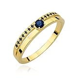 Doppelter Damen Gold Verlobungsring mit 0.15Ct Saphir und schwarzen Diamanten, 14 Karat Gold (585) | Goldring inklusive Box | Goldring für Frau (Saphir, 47 (14.8))