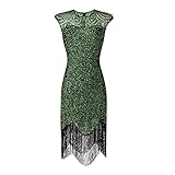 BIKETAFUWY Abendkleid Damen Vintage 1920er Jahre Charleston Partykleid Pailletten Quasten Kleid Fransenkleid Ärmellos Paillettenkleid Ballkleid Hochzeitsk