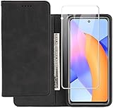 QFSM Hülle Für Sony Xperia Pro i + Gehärtetes Glas - Panzerglas Folie Schutz PU Leder Flip Cover Schutzhülle Case Displayschutzfolie Glass (Black)