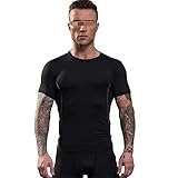 Muskelshirt Herren Slim Fit Rundhals Kurzarm T-Shirt Herren Fitness Workout Lauf Funktionsshirt Herren Komfortabel Sport Lässig Kompressionsshirt H