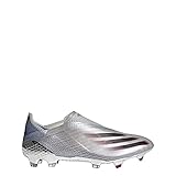 adidas X Ghosted+ Firm Ground Cleat - Unisex Fußball, Silberner Metallic-Kern, schwarz-scharlachrot, 44