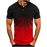 wuitopue Herren-Pullover mit 3D-Druck, Revers, halber Knopf, kurzärmelig, strapazierfähig, modisch, für Freizeit, Militär, Golf, Wandern, Arbeit, Sport, Rot #A, XXL