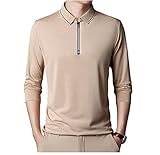 Poloshirt Herren Sport Casual Golf Baseball Herren Langarm Einfarbig Revers Reißverschluss Elegantes Elastizität Atmungsaktiv Herren T-Shirt C-Khaki 3XL