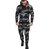 Briskorry Herren Jogginganzug Trainingsanzug Sportanzug Herbst Winter Dünner Stoff Camouflage Army Tarn Fitness Streetwear Langarm Kapuzenpullover und Jogging-Hose Fitness Sp