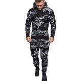 IQYU Jogginganzug Herren Camouflage Tactical Slim Fit Kapuzenpullover Stretch MilitäR Camping Outdoorhose Atmungsaktiv Trainingsanzug Freizeitanzug Stretch Sportanzug Fitnessanzug