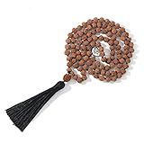 COKILU 108 Natürliche Rudraksha Mala Perlen Yoga Meditation Quaste Japamala Halskette for Frauen Anhänger mit schwarzen Quaste Heilung Stein Ward Off Böse Spirituosen Geld Zeichnung R