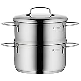 WMF Mini Dampfgarer mit Metalldeckel klein 16 cm, 1,5l, Cromargan Edelstahl poliert, Induktion, stapelbar, ideal für kleine Portionen oder Sing