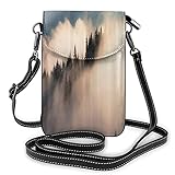ADONINELP Handytasche aus Leder Umhängetasche Foggy Forest Dew Grassland Field Carpathian Mountains Ukraine Nature Wood Purse Wallet Handbags Shoulder Bag Phone Pouch Bag for Women G
