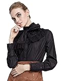 Belle Poque Vintage Tie Bow Lotus Rüschen viktorianischen Bluse für Frauen Schwarz Größe M