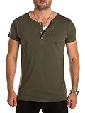 WOTEGA Herren Tshirts in 2-in-1 Optik - Khaki Sommer T-Shirts Männer Oliv Vintage Shirt Rundhals und V-Neck Ausschnitt, Grün (Grape Leaf 190511), XL
