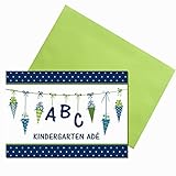 Kreatives Herz - ABC Einladungskarten zur Einschulung (10er Set - A6) mit grünen Umschlägen für Jungen Einladungen Schulanfang Kinder Party 1. Schultag Schultüte Zuckertüte grün b