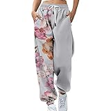 RKaixuni Cargohosen Frauen Grün Jogginghose Damen Sweathose Druck Plüsch Fleece Hose mit Taschen Elastische Taille High Waist Stretch Loose Lange Jogger Harem Hosen F