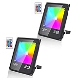 Cecaylie RGB LED Strahler 50W Outdoor Flutlicht, Smart Fluter mit Fernbedienung, 16 Millionen 4 Modi Bunt Dimmbar, IP66 Wasserdicht für Außen und Indoor Courtyard Garden Park Bridge Stimmung