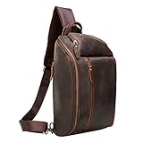TIDING Leder Schultertasche Herren Taschen Sling Bag Crossbody Rucksack Umhängetaschen Herren für Reise Arbeit Sport Daypack Ykk-Reißverschluss mit großer Kap