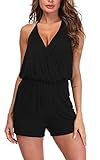 MISS MOLY Jumpsuit Damen Sommer Kurz Sexy V Ausschnitt Neckholder Playsuit Romper Overall Elegant Schwarz Larg