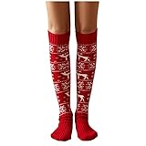 KUAIDO Sockelleisten Weiß Damen Herbst- und Winterdekoration gestrickte Overknee-Wollstrümpfe Lustige Kuschelsocken Weihnachts Damen Weihnachtsgeschenke Warme Socken Overknee-Wollstrümp