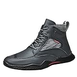 HHKIUJIO Stiefeletten Herren Retro Britische Lederschuhe Herbst und Winter Kurze Stiefeletten Outdoor rutschfeste Ankle Boots Lässige Schnürstiefel Mode High Top F