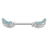 Piercingfaktor Brustpiercing Brustwarzen Intimpiercing Nippelpiercing Barbell Intim Nippel Brust Piercing Schmuck Tribal Stab Engelsflügel mit Kristallen 14mm Silb