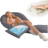 Traumreiter Visco XXL Seitenschläferkissen Gel + Bezug grau (Graphit) | Hybrid Kissen mit 1cm Memory Foam I U förmiges Schwangerschaftskissen Body Pillow