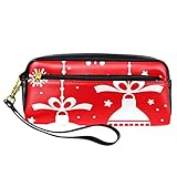 PU Leder Federmäppchen Frohe Weihnachten Rot Ornament-02 Stifttasche für Schule, Arbeit & Bü
