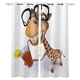 FTCAKET Gardine Ohne Bohren Tier Gardine Küche Giraffe niedlich Mit Ösen 2Er Set Vorhänge Für Wohnkultur Kinderzimmer Modern 180x200 cm /71x79