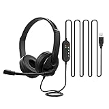 Jiakalamo Computer-Kopfhörer USB PC Headset mit Mikrofon Rauschunterdrückung Headphone 3,5mm Computer Headset mit Inline Anrufsteuerung Leicht Business Headset für Laptop Skyp