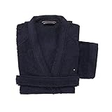 Tommy Hilfiger Legend Bademantel Kimono ohne Kapuze Unisex Herren Damen TG S M L XL XXL 100% Frottee reine Bio-Baumwolle (Navy, M)