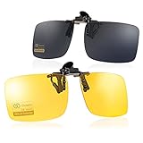 2-Pack Polarisierte Sonnenbrillen-Aufsatz, Sonnenbrille Clip+Nachtfahrbrille Clip Herren Damen für Brillenträger zum Autofahren, Flip-up Sonnenbrille Aufsteck mit UV 400 B