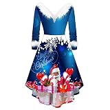Aukbays Weihnachtskleid Damen, Damen Weihnachten Drucken Lässiges Kleider Weihnachtskleid Christmas RundhalsKleider Lange Ärmel Hoodies Sweatshirts Kleid Mit T