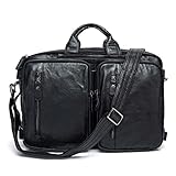 KTNG Reisen Rindsleder großer glänzender lederner Rucksack der Männer, multifunktionale wasserdichte und tragbare Reisetasche, 14-Zoll-Laptop-Tagespackung (Color : Black, Größe : 38x15x27cm)