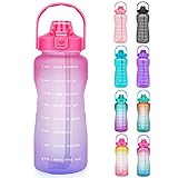 Opard 2.2L Trinkflasche, BPA Frei Wasserflasche mit Strohhalm, 1-klick Verschluss Auslaufsichere Water Bottle, Zeitmarkierung Sp