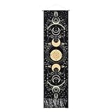 Yrendenge Mond Wandteppiche Horoskop Mondphasen Wandbehang Psychedelischer Tapisserie Dekoration Tapisserie für Schlafzimmer Schwarz 130*32
