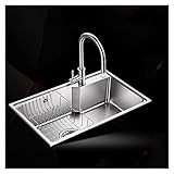 XIANGE100-SHOP Einbauspüle 28 x 18 Zoll Küchenküche Einzelschüssel, dauerhaftes Bauernhausrestaurant handgefertigte Edelstahlspüle mit Wasserhahn, einfach zu bedienen (Size : with Pull Faucet)