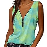 WinDinner Damen Tops Damen T-Shirt Reißverschluss Tank Tops Ärmellos V-Ausschnitt Sommer Oberteile Shirts Einfarbig Freizeit Basic Tunika Tops Blusentop Elegant Weste Top T S