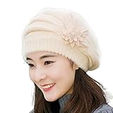 Damen Wintermütze Baskenmütze Damen Wintermütze Fleece Gefütterte Dicke Warme Beanie Mützen Warme Mütze Damen Warme Wolle Blumenmütze Strickmü