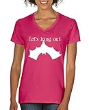 Comedy Shirts - Let's Hang Out - Halloween - Damen V-Neck T-Shirt - Pink/Weiss Gr. L