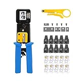MAYLINEE RJ45 Netzwerk Crimp werkzeug-Set, Cat5 Cat6 Kabel tester Abisolier schneider, RJ45 Koaxial stecker Crimpen, RJ11 Draht Daten Detektor Abisolier zange (Blau)