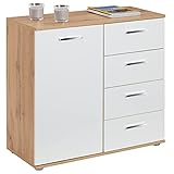 CARO-Möbel Kommode Sideboard Schrank Chicago in Wotan Eiche/weiß, mit 1 Tür und 4 Schubladen Highb