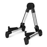 Flexzion Gitarrenständer mit A-Rahmen, Gitarrenhalter aus Aluminium, Guitar Stand für Akustikgitarre, Cello, E-Gitarre, Gitarren-Zubehör, zusammenklappbarer und verstellbarer mit Gummipolster, Silb