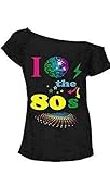 Pretty Attitude Damen T-Shirt mit Aufschrift 'I Love The 90s', Neonfarben, Black Love 80s Disco, 46