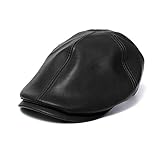 Kanpola Unisex Cap Herren Damen Vintage Barettmütze Schirmmütze Kunstleder Hüte Mützen (A1-15-Schwarz)